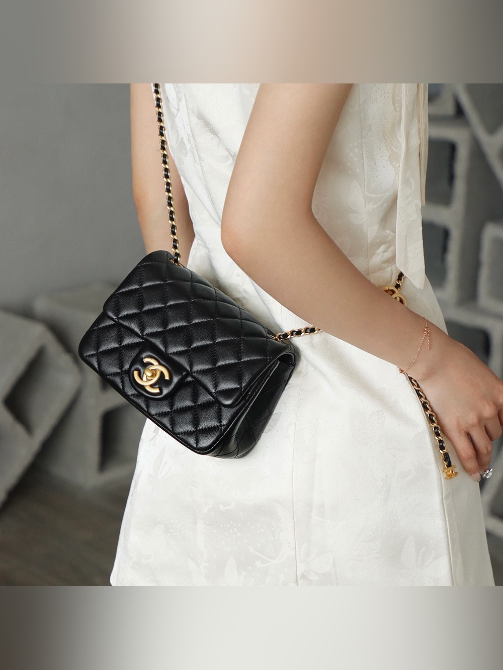CC Mini Square Flap Bag Shoulder Bag Black & Gold